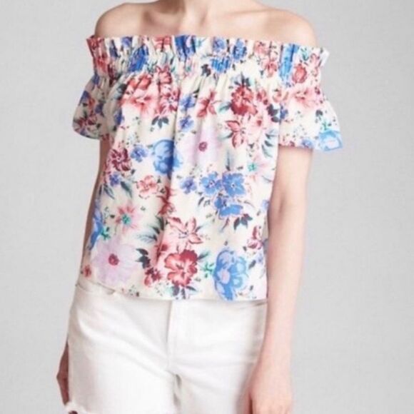 Gap Off Shoulder Floral Tropical Top Blouse Medium - Picture 1 of 4